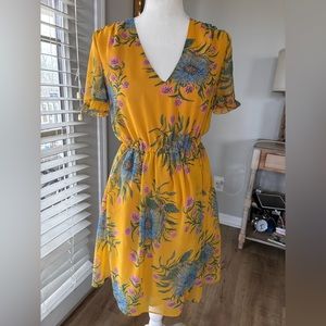 Madewell Sweetgrass Ruffle sleeve dress yellow floral size 00 EUC
